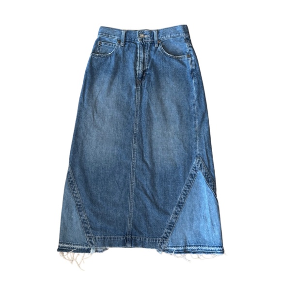 213. MOUSSY Denim Midi Flare Jean Skirt EUC Sz 1 Small 27" W $225 - Picture 1 of 3